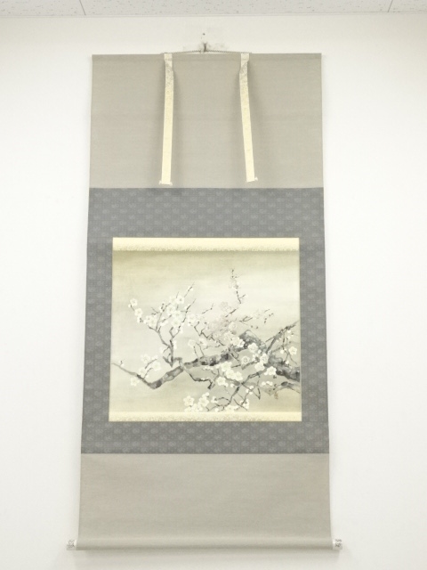 JAPANESE HANGING SCROLL / HAND PAINTED / UME BLOSSOM 